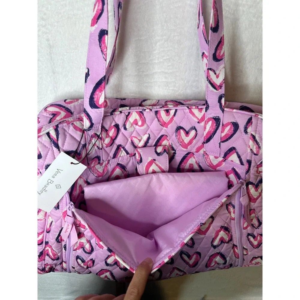 NWT Vera Bradley Baby Bag Quilted Cotton Diaper Bag Lavender Pink Painted Hearts